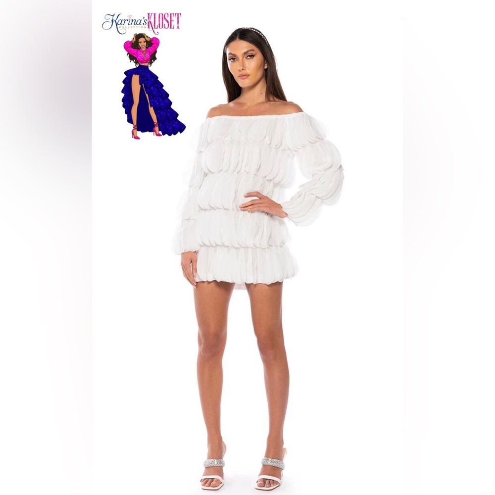 🥳HP🎉 White Angelic Off The Shoulder Mini Dress 🎀 NWT. ALL White!!